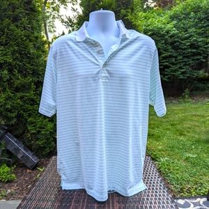 Donald Ross Medium Green/White Striped Poly Polo Shirt Sleeve Logo